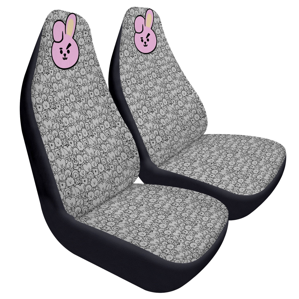 BTS BT21 Black & White Cooky Microfiber Car Seat Covers - Set of 2 - BTS car seat cover - bangtan army car accessories - bts car - bts fan - Beyond The Shoppe