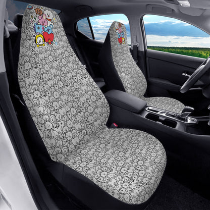 BTS BT21 Black & White Microfiber Car Seat Covers - Set of 2 - BTS car seat cover - bangtan army car accessories - ARMY - Beyond The Shoppe