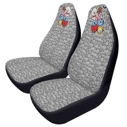 BTS BT21 Black & White Microfiber Car Seat Covers - Set of 2 - BTS car seat cover - bangtan army car accessories - ARMY - Beyond The Shoppe