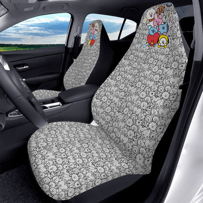 BTS BT21 Black & White Microfiber Car Seat Covers - Set of 2 - BTS car seat cover - bangtan army car accessories - ARMY - Beyond The Shoppe