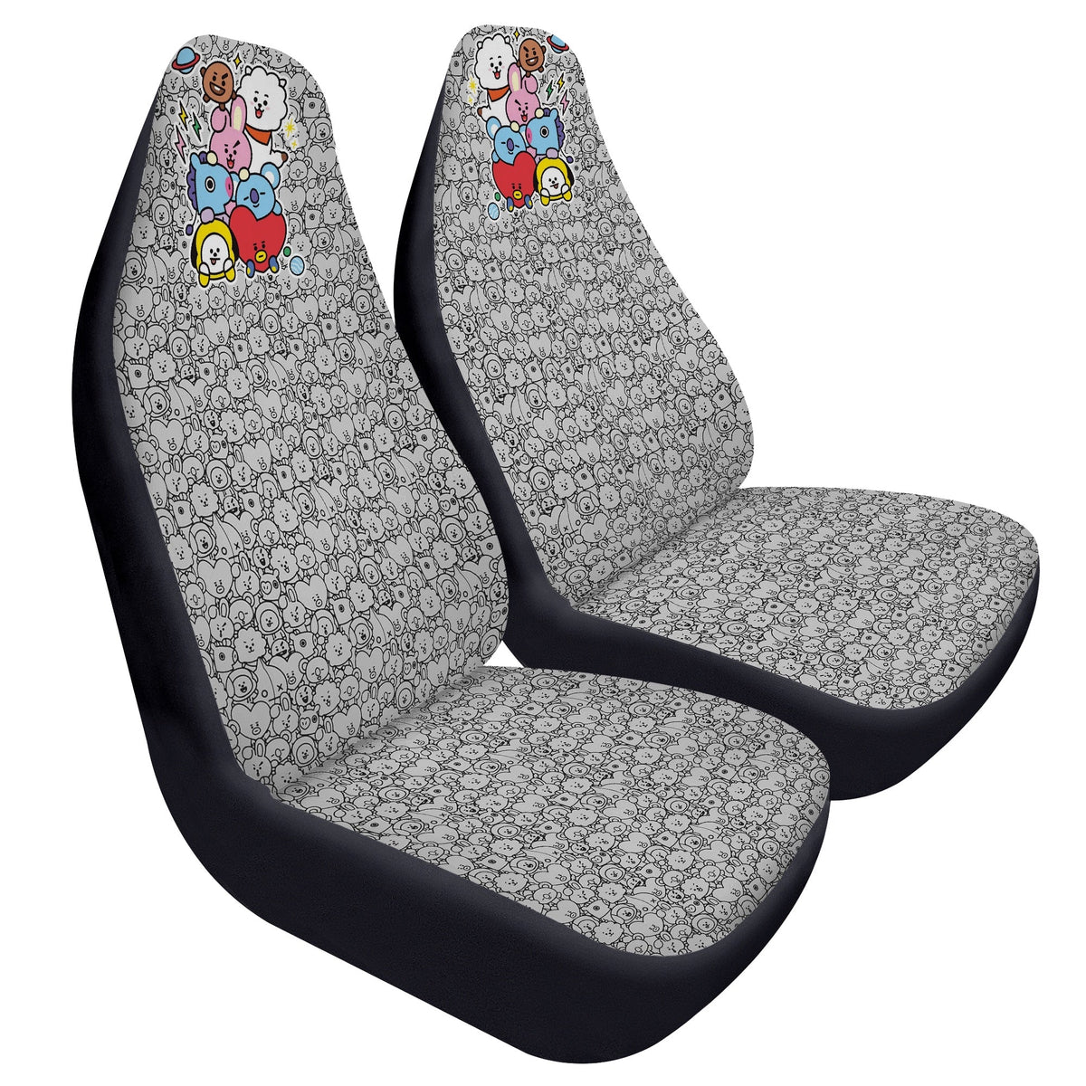 BTS BT21 Black & White Microfiber Car Seat Covers - Set of 2 - BTS car seat cover - bangtan army car accessories - ARMY - Beyond The Shoppe