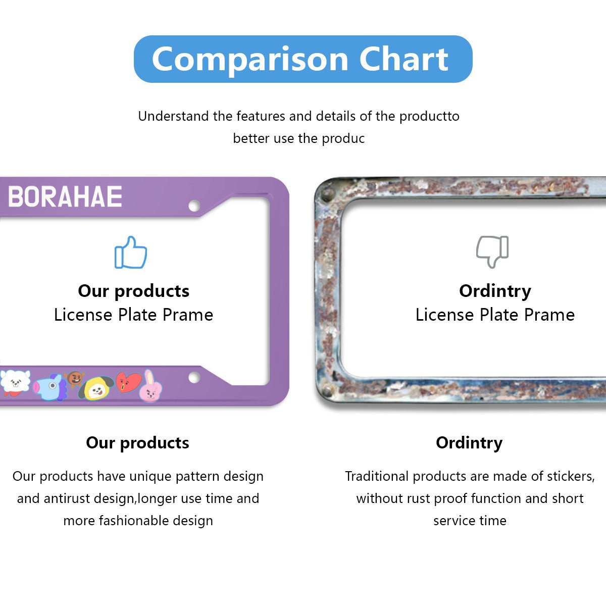 BTS BT21 Borahae License Plate From - Car accessory - Kpop gift! - Beyond The Shoppe
