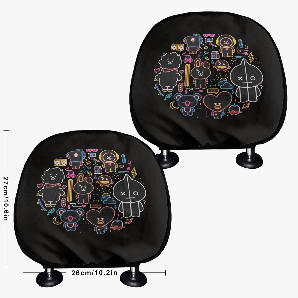 BTS BT21 Car headrest covers - BTS car accessories - 2 pieces - Beyond The Shoppe