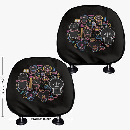 BTS BT21 Car headrest covers - BTS car accessories - 2 pieces - Beyond The Shoppe
