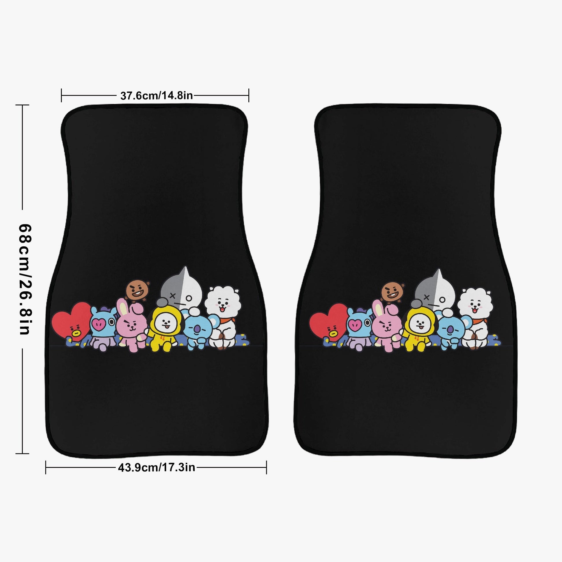 BTS BT21 Car Mats - Set of 2 (Front) - BTS Car Accessories - koya, rj, mang, shooky, chimmy, tata& cookie - Bangtan Car mats - Kpop car mats - Beyond The Shoppe