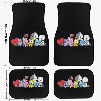 BTS BT21 Car Mats - Set of 4 (2 Front & 2 Rear) - BTS Car Accessories - koya, rj, mang, shooky, chimmy, tata and cookie - Kpop car mats - Beyond The Shoppe