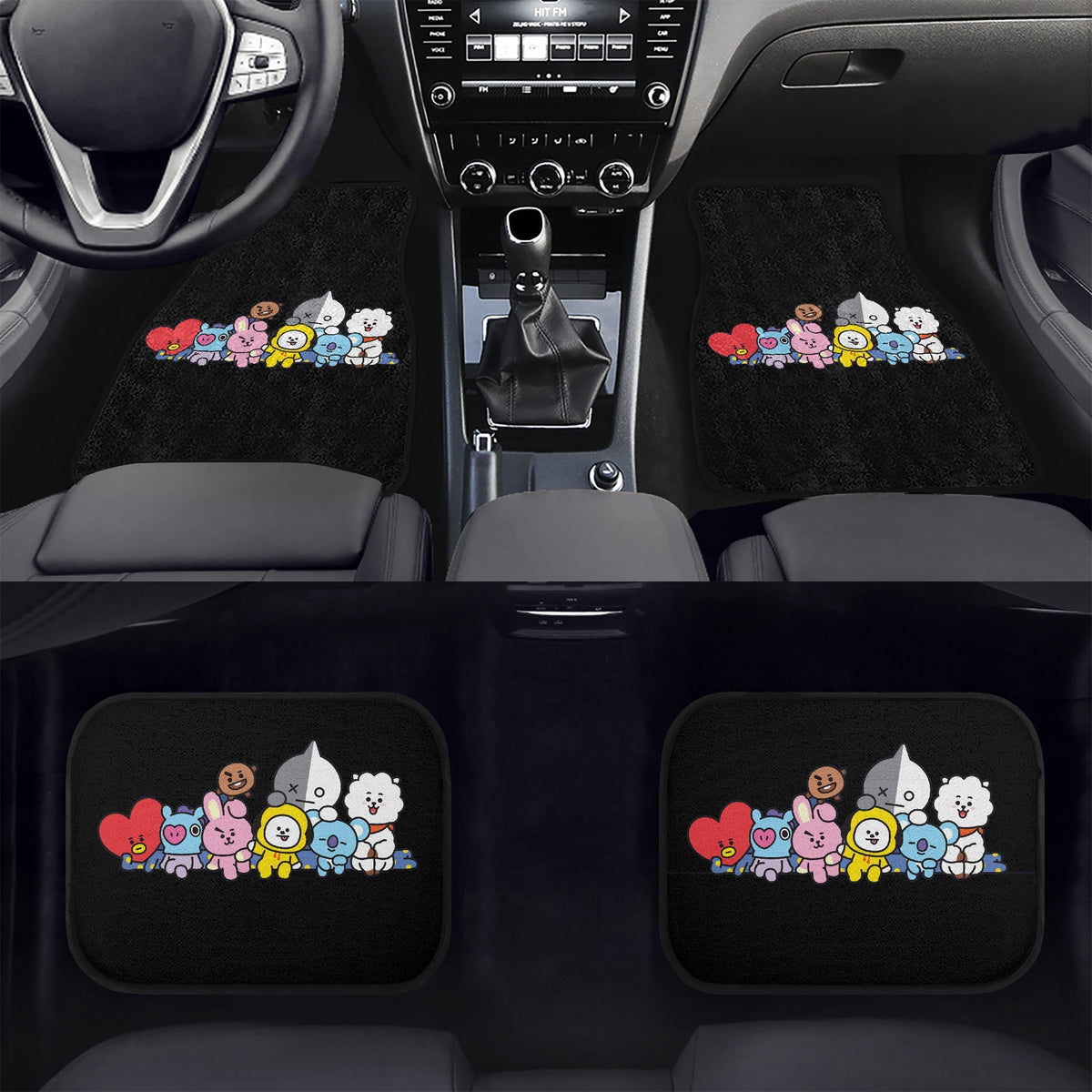 BTS BT21 Car Mats - Set of 4 (2 Front & 2 Rear) - BTS Car Accessories - koya, rj, mang, shooky, chimmy, tata and cookie - Kpop car mats - Beyond The Shoppe