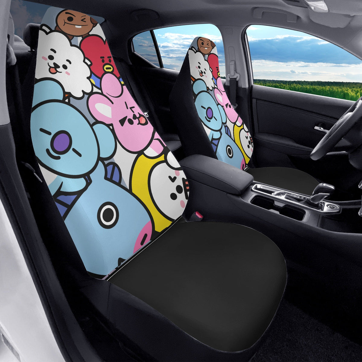 BTS BT21 Car Seat Covers - Set of 2 - BTS car seat covers - koya, rj, mang, shooky, chimmy, tata & cooky - army car - bts car - bts fan - Beyond The Shoppe
