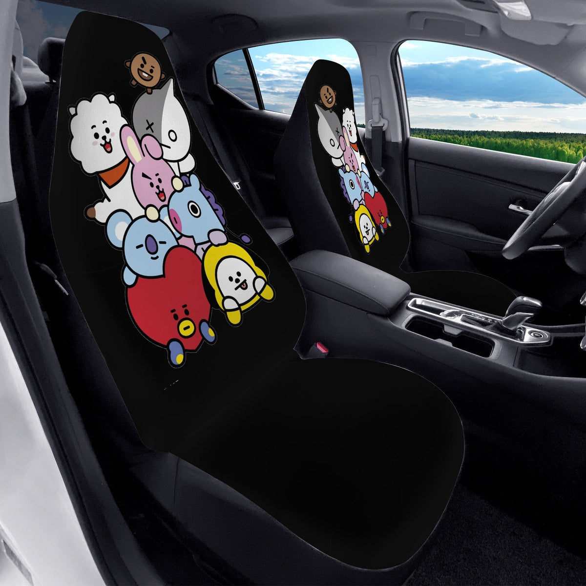 BTS BT21 Car Seat Covers - Set of 2 - BTS car seat covers - koya, rj, mang, shooky, chimmy, v & cooky - army car - bts car - bts fan - Beyond The Shoppe