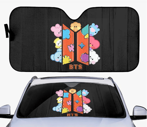 BTS BT21 Car Sun Shade - BT21 Car Sun Shade - Ships Immediately! Size Small - 51.2"x 27.5" - Beyond The Shoppe