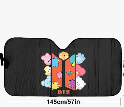 BTS BT21 Car Sun Shade - BT21 Car Sun Shade - Ships Immediately! Size Small - 51.2"x 27.5" - Beyond The Shoppe