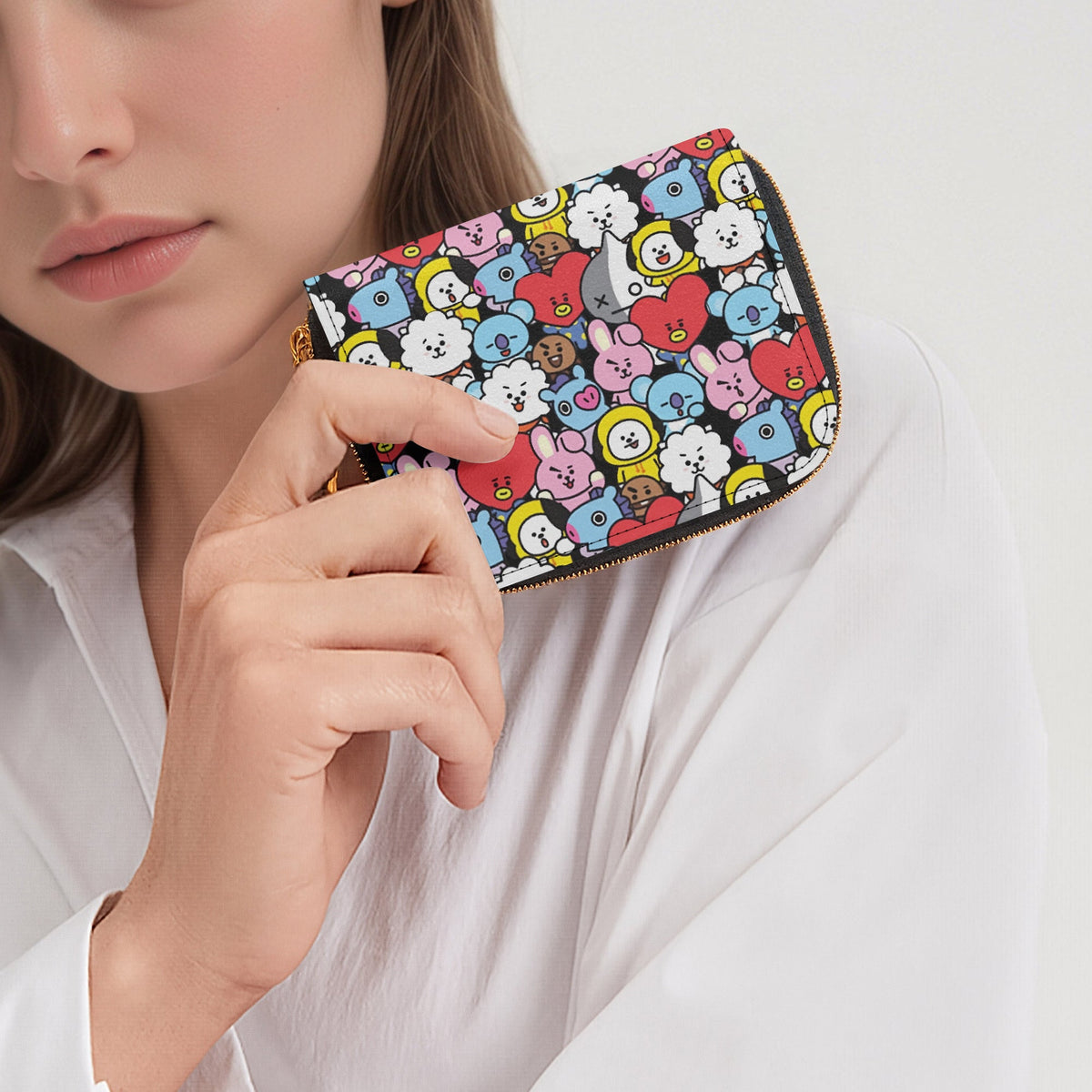 BTS BT21 Character Pattern Bifold Zipper Wallet K - Pop Merchandise - Great gift! - Beyond The Shoppe