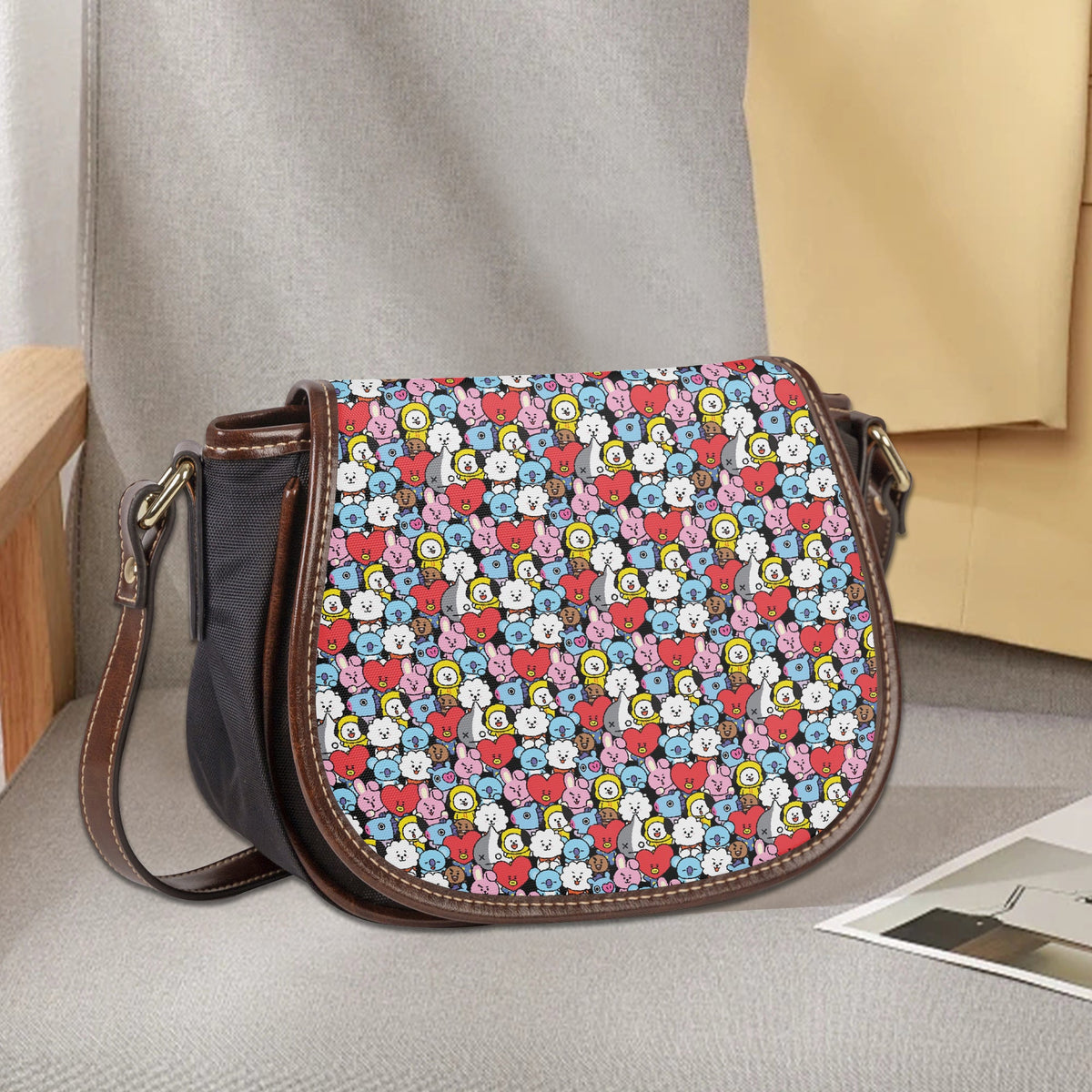 BTS BT21 Characters Flap Saddle Bag – Perfect Everyday Crossbody Purse - Chic & Cute Bag - Beyond The Shoppe