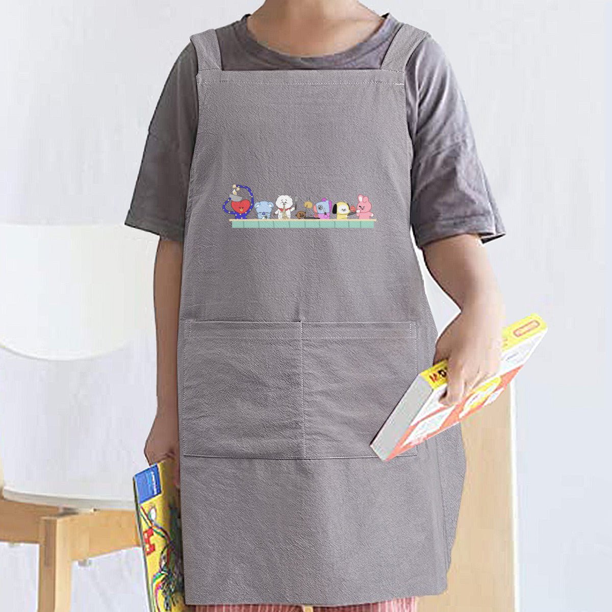 BTS BT21 Children's Apron - Korean literary style - 2 colors! Cotton Linen - Great for up & coming chefs! - Beyond The Shoppe