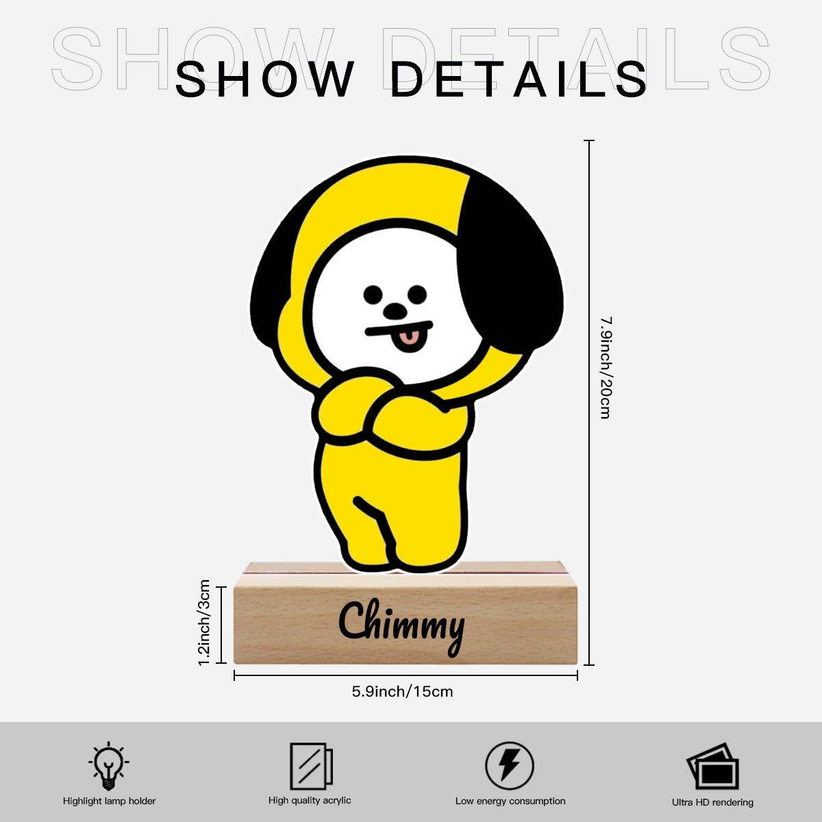 BTS BT21 Chimmy Acrylic Night Light – Customizable LED Lamp with Wooden Base - Beyond The Shoppe
