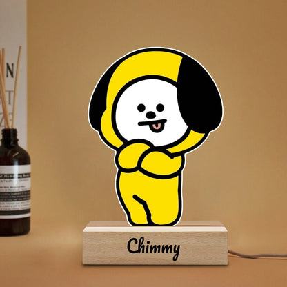 BTS BT21 Chimmy Acrylic Night Light – Customizable LED Lamp with Wooden Base - Beyond The Shoppe
