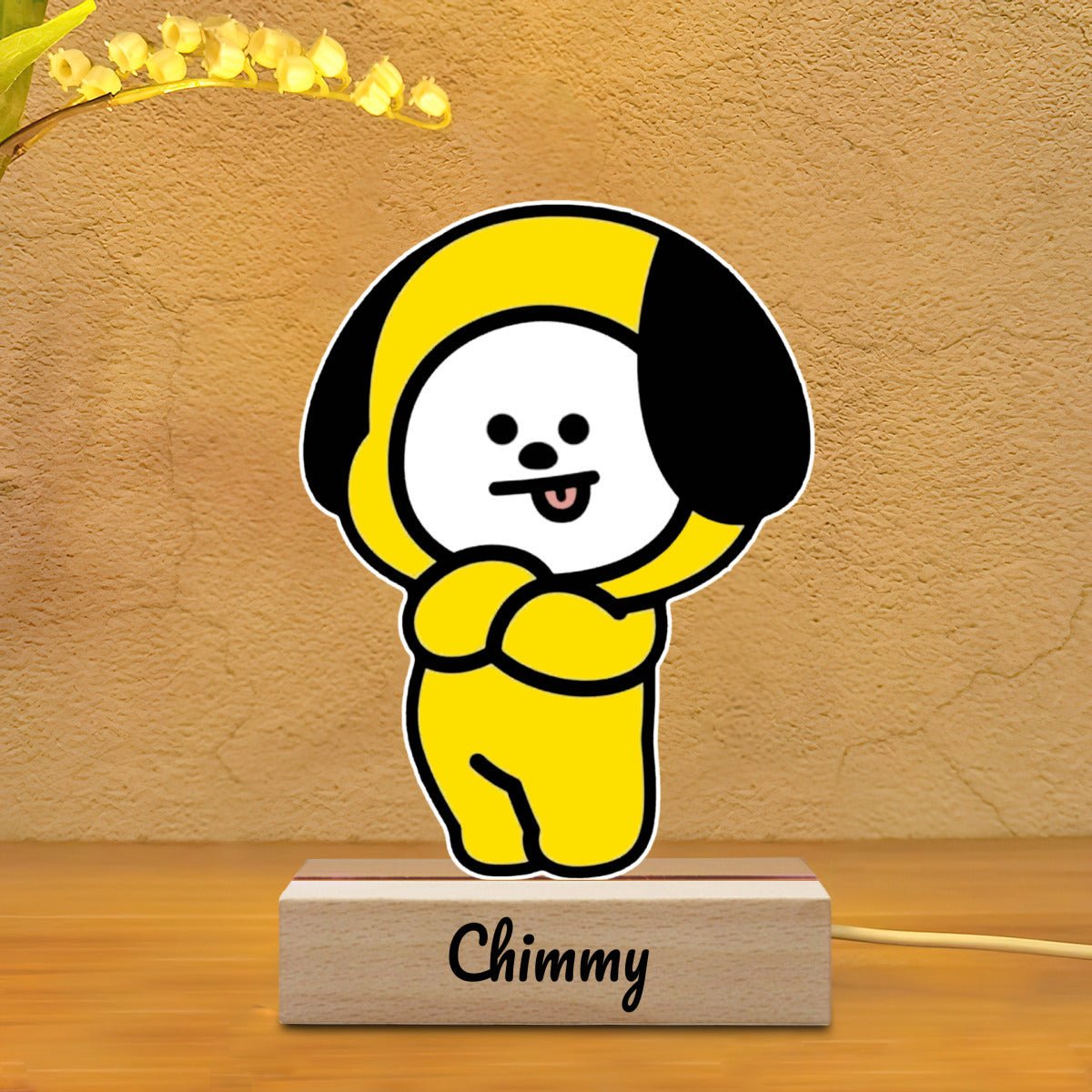 BTS BT21 Chimmy Acrylic Night Light – Customizable LED Lamp with Wooden Base - Beyond The Shoppe