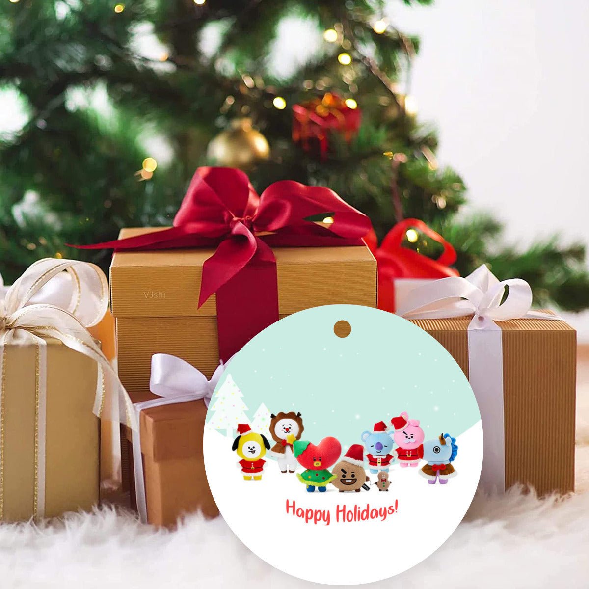 BTS BT21 Christmas Ornament - Single - Sided – High - Quality Aluminum Holiday Decor - Festive Decor - Beyond The Shoppe