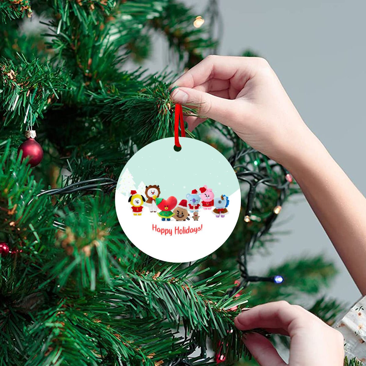 BTS BT21 Christmas Ornament - Single - Sided – High - Quality Aluminum Holiday Decor - Festive Decor - Beyond The Shoppe