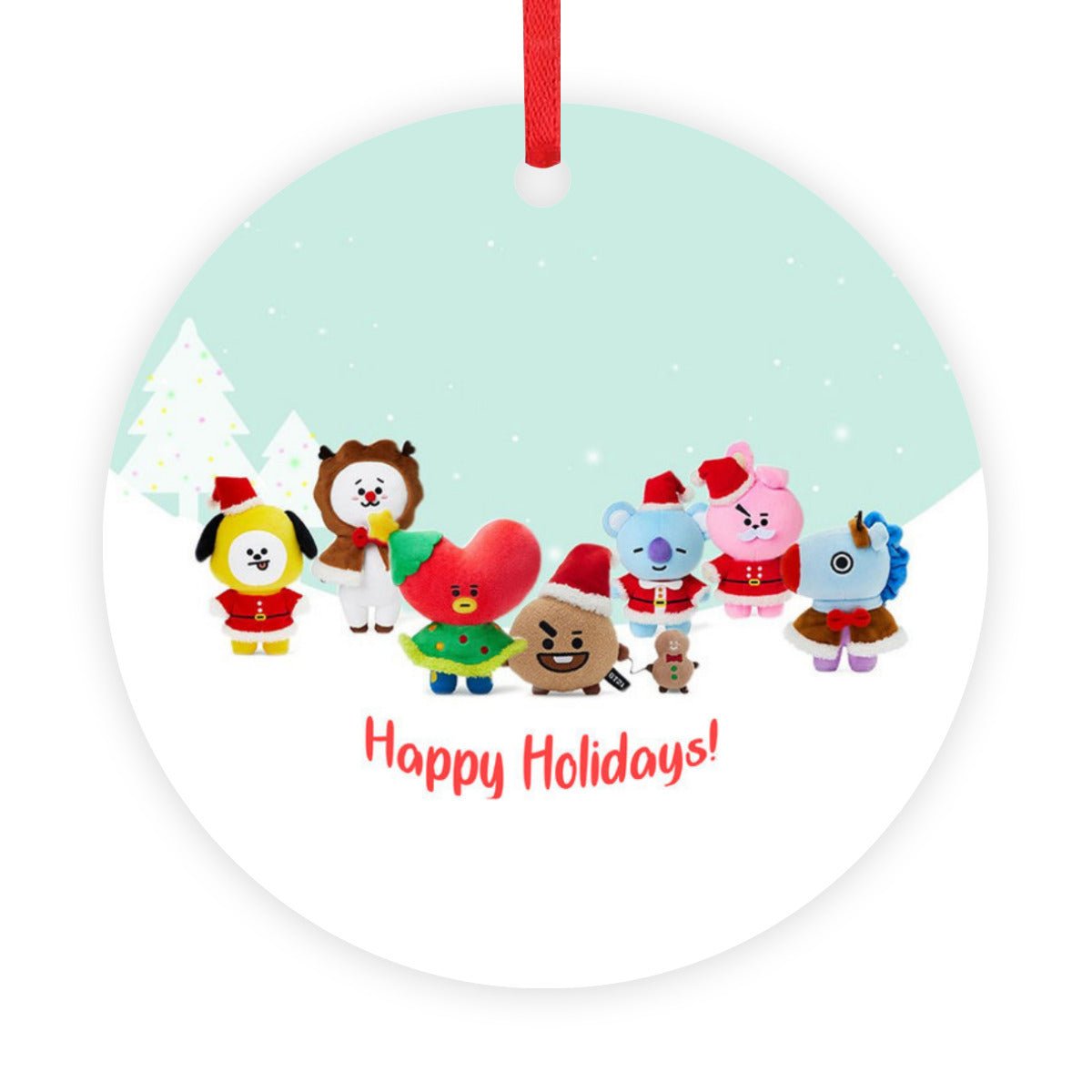 BTS BT21 Christmas Ornament - Single - Sided – High - Quality Aluminum Holiday Decor - Festive Decor - Beyond The Shoppe