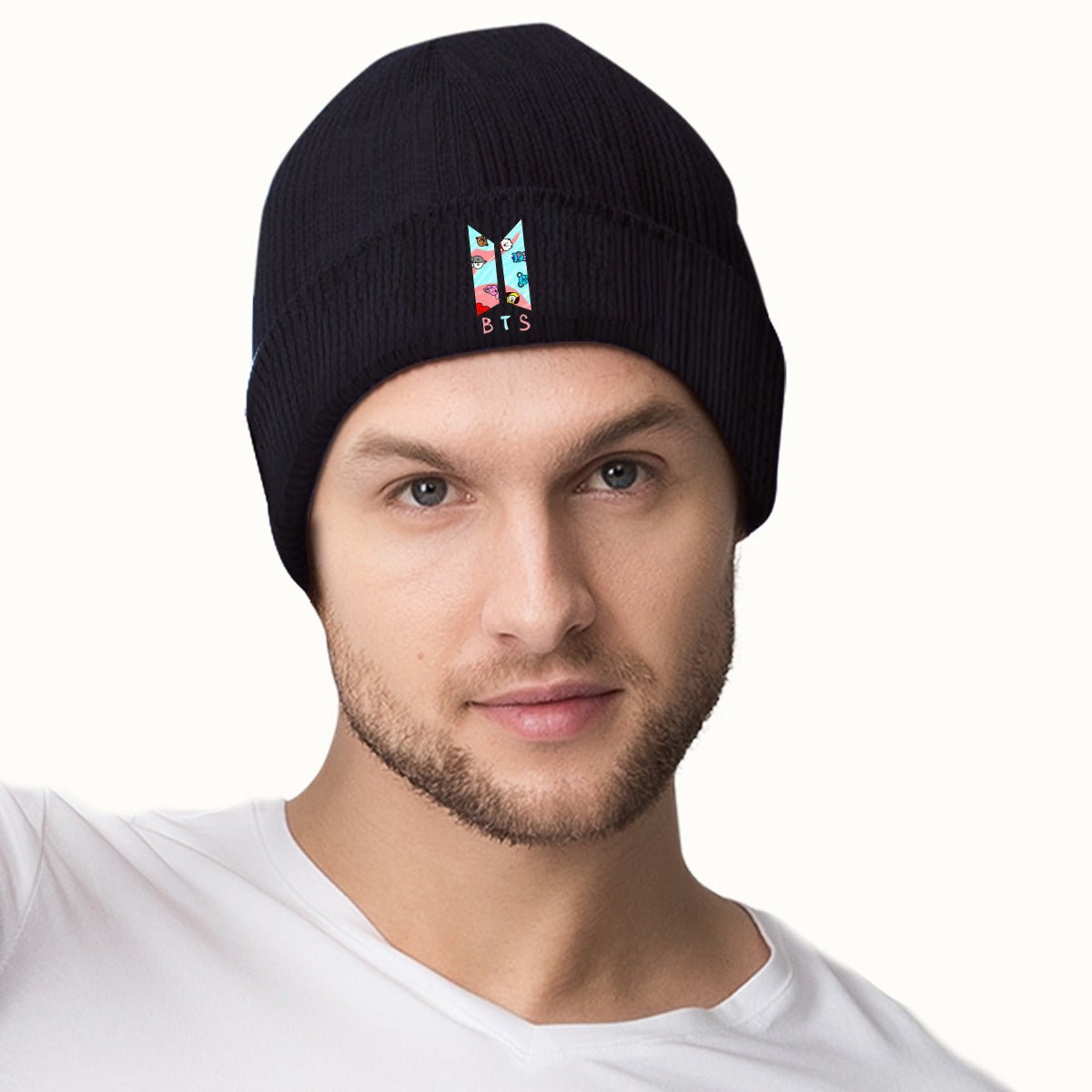 BTS BT21 Colorful Logo Beanie for Adults – Cozy Polyester Knit Hat - Stylish, Comfortable & Trendy Hat - Beyond The Shoppe
