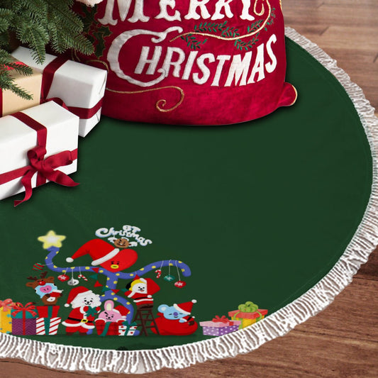 BTS BT21 Dark Green Holiday Tree Skirt – Plush Christmas Tree Skirt - Soft, Cozy & Festive Decor - Beyond The Shoppe