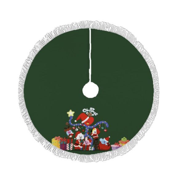 BTS BT21 Dark Green Holiday Tree Skirt – Plush Christmas Tree Skirt - Soft, Cozy & Festive Decor - Beyond The Shoppe