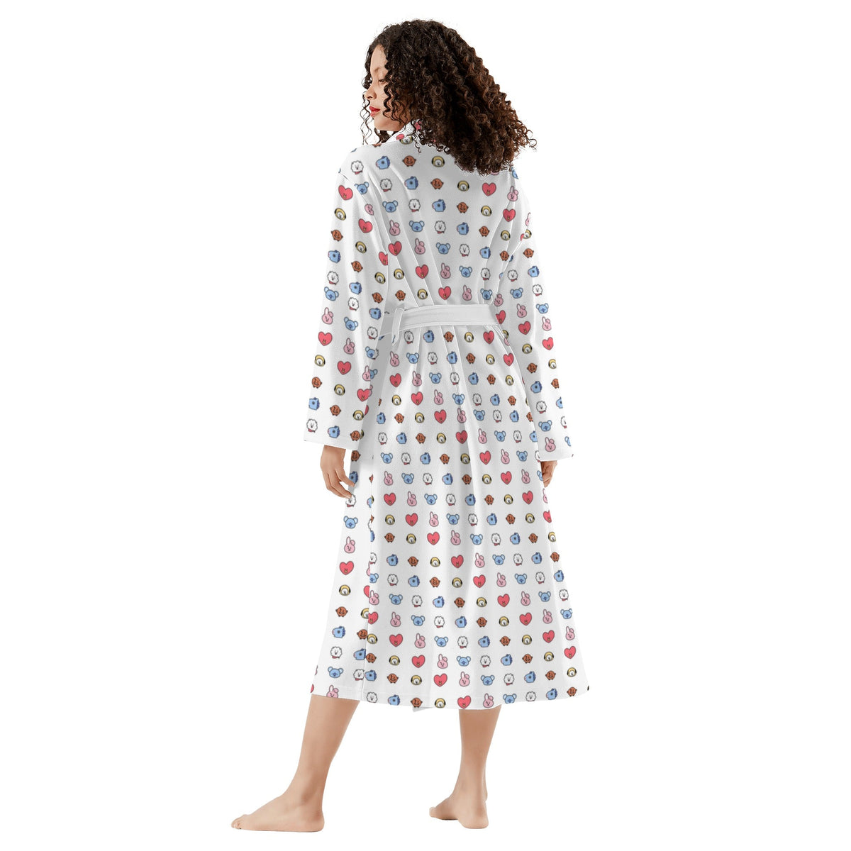 BTS BT21 Designed Women's Long Robe with 2 front pockets with all - over printed design - Beyond The Shoppe