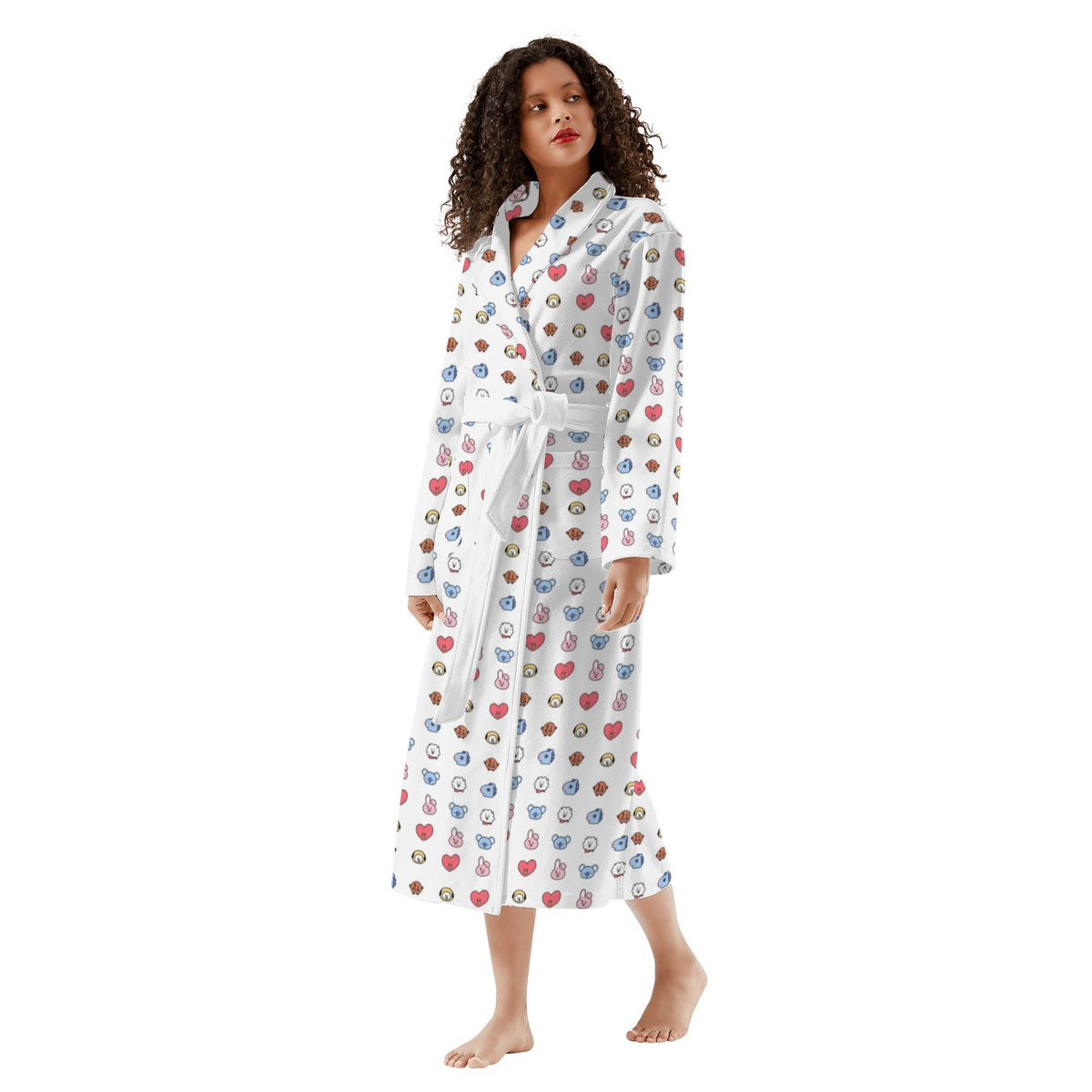 BTS BT21 Designed Women's Long Robe with 2 front pockets with all - over printed design - Beyond The Shoppe
