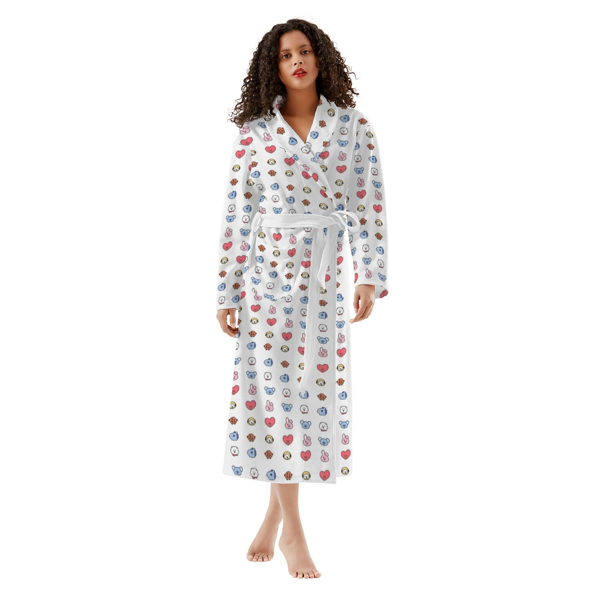 BTS BT21 Designed Women's Long Robe with 2 front pockets with all - over printed design - Beyond The Shoppe