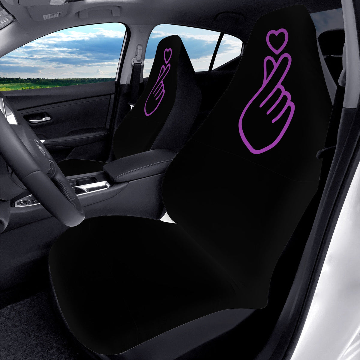 BTS BT21 Finger Heart Car Seat Microfiber Covers - Set of 2 - BTS car seat covers - Bangtan army car accessories - bts car - ARMY - Beyond The Shoppe