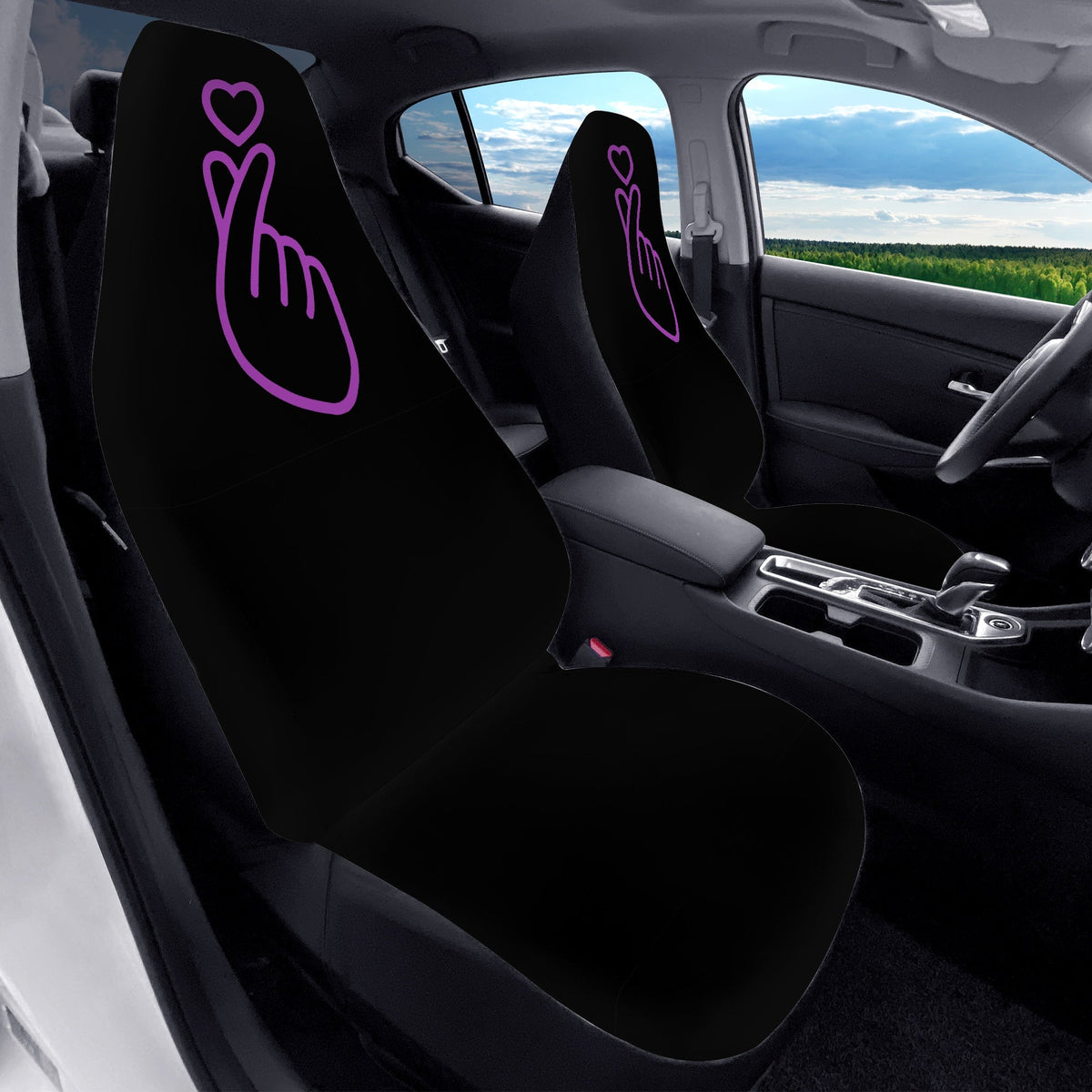 BTS BT21 Finger Heart Car Seat Microfiber Covers - Set of 2 - BTS car seat covers - Bangtan army car accessories - bts car - ARMY - Beyond The Shoppe
