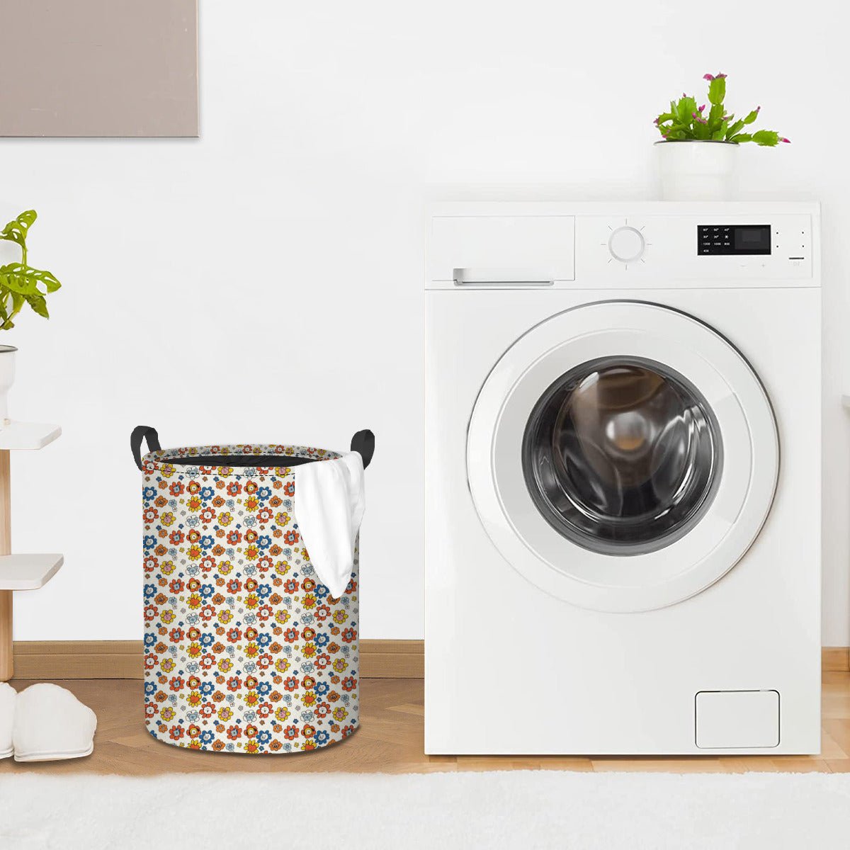 BTS BT21 Flower Pattern Laundry Basket With Drawstring - Kpop laundry bag - Beyond The Shoppe
