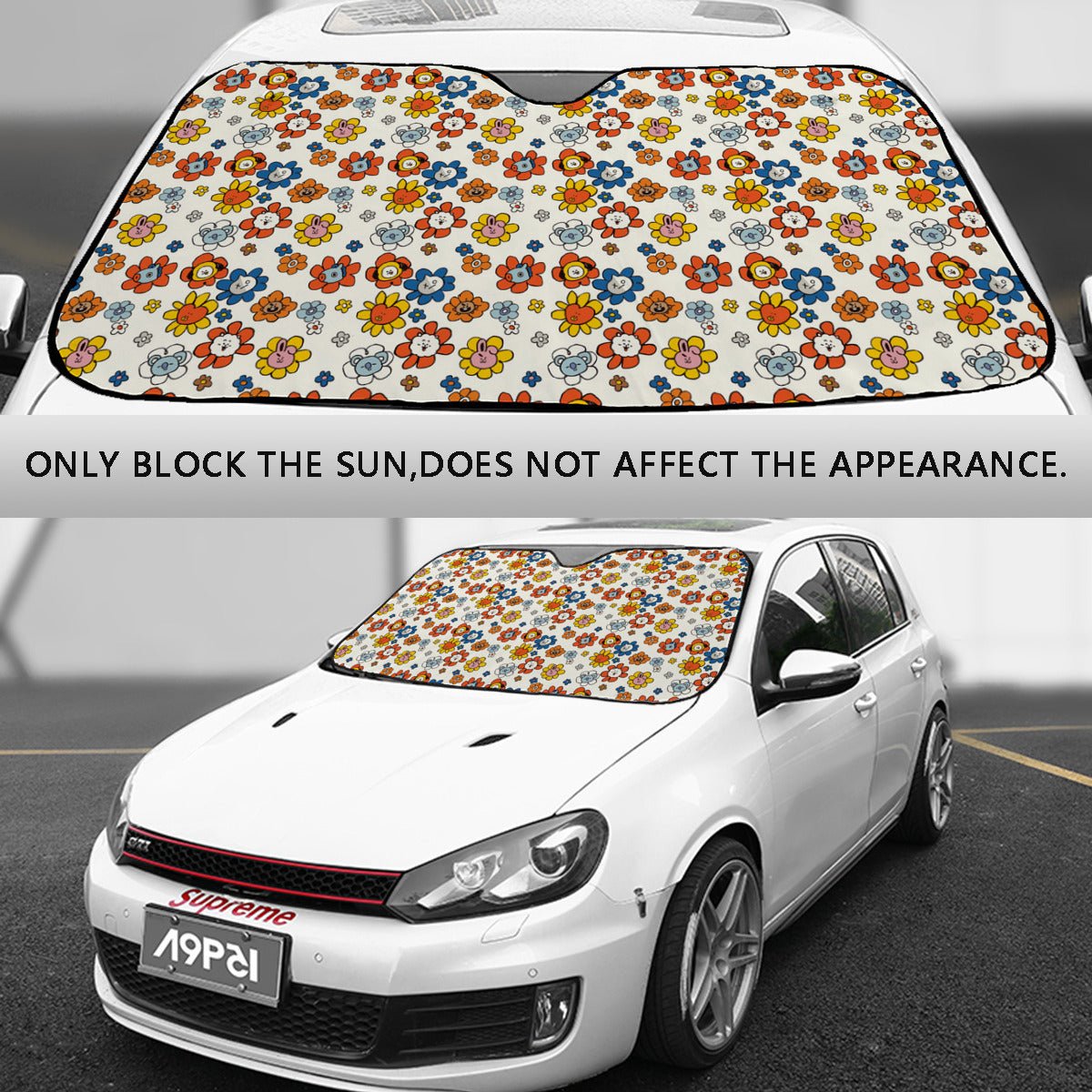 BTS BT21 Flower Pattern Windshield Sun Shade - Car sun visor - Car sun blocker - Windshield heat shield - Auto sunshade - Beyond The Shoppe