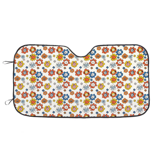 BTS BT21 Flower Pattern Windshield Sun Shade - Car sun visor - Car sun blocker - Windshield heat shield - Auto sunshade - Beyond The Shoppe