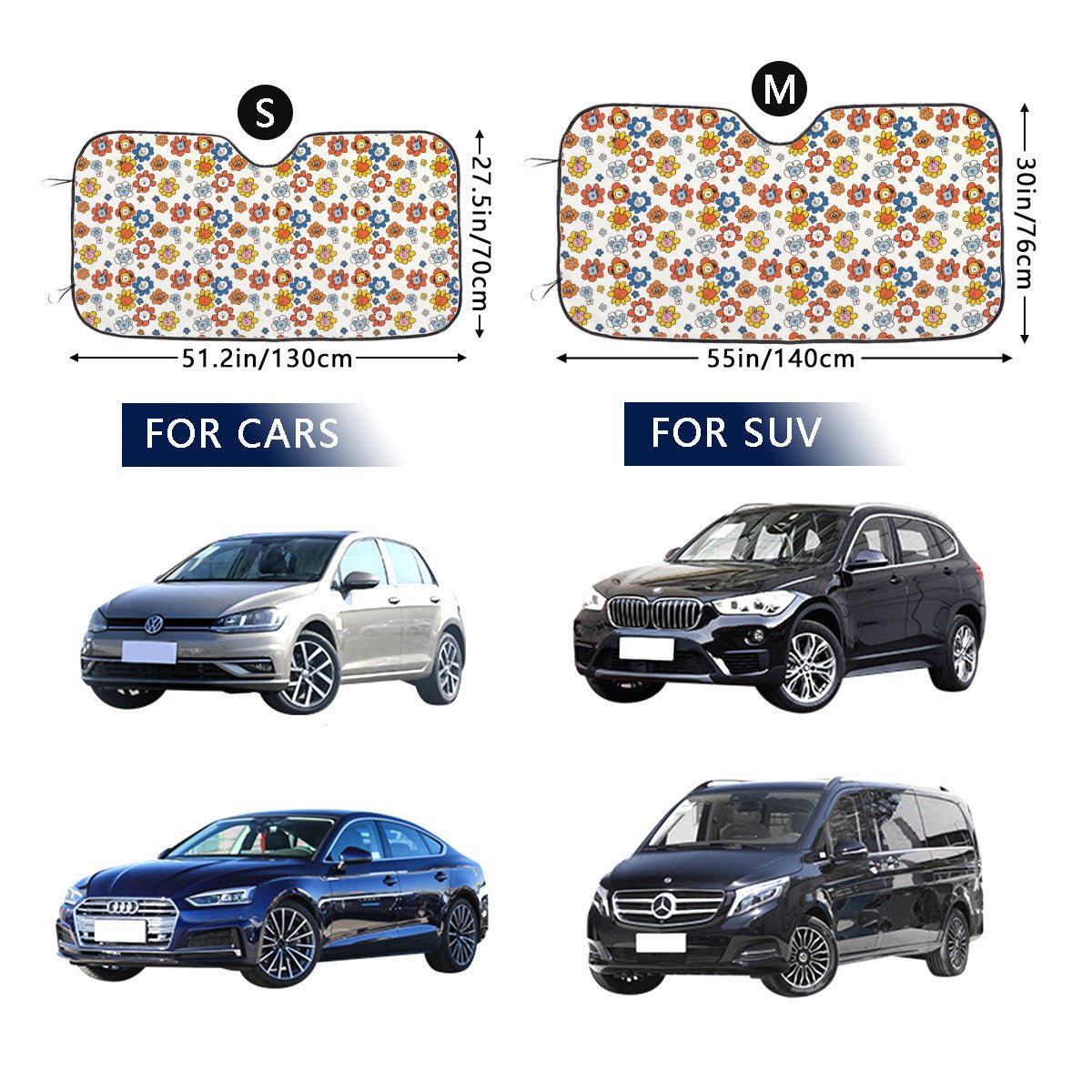 BTS BT21 Flower Pattern Windshield Sun Shade - Car sun visor - Car sun blocker - Windshield heat shield - Auto sunshade - Beyond The Shoppe
