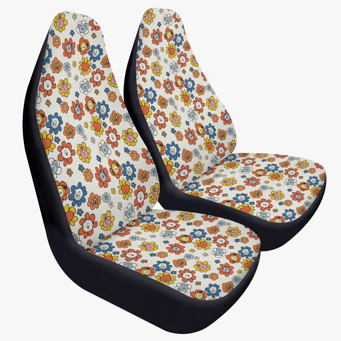 BTS BT21 Flowers Themed Car Seat Covers - Set of 2 - BTS car seat cover - bangtan army car accessories - bts car - bts fan - Beyond The Shoppe