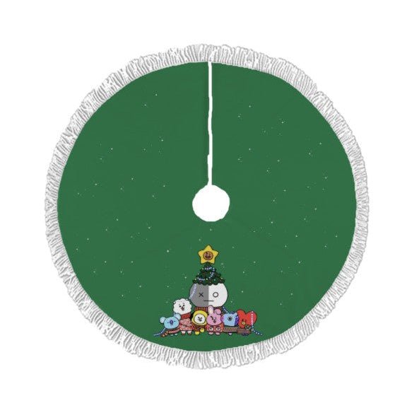 BTS BT21 Green Holiday Tree Skirt – Plush Christmas Tree Skirt - Soft, Cozy & Festive Decor - Beyond The Shoppe