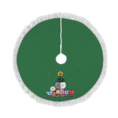 BTS BT21 Green Holiday Tree Skirt – Plush Christmas Tree Skirt - Soft, Cozy & Festive Decor - Beyond The Shoppe