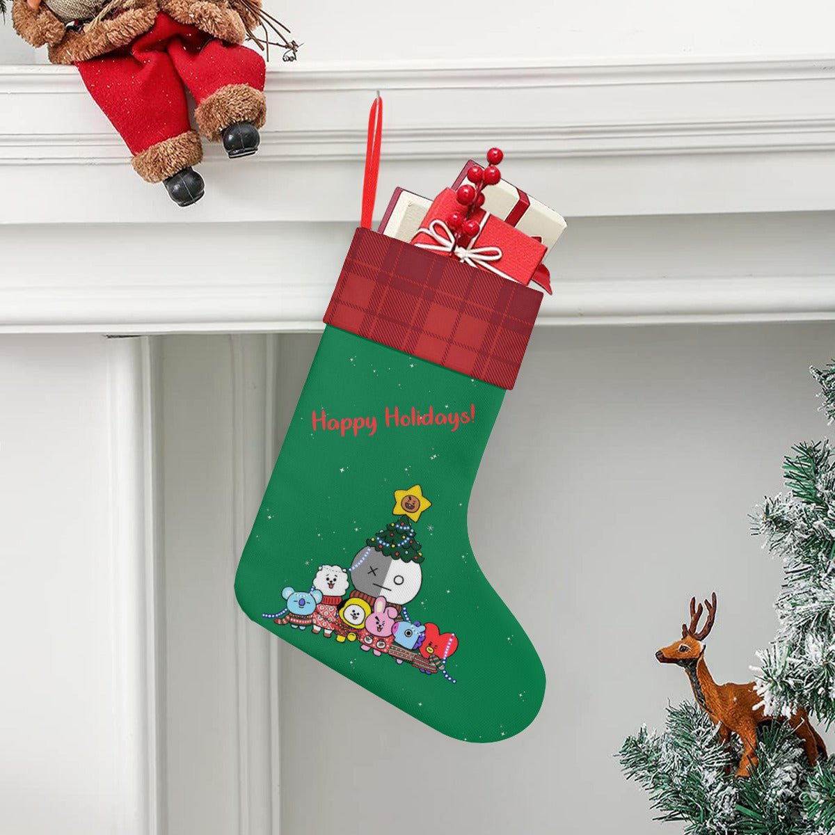 BTS BT21 Happy Holidays Classic Holiday 16 - Inch Linen Christmas Stocking – Decor, Soft & Durable - Beyond The Shoppe
