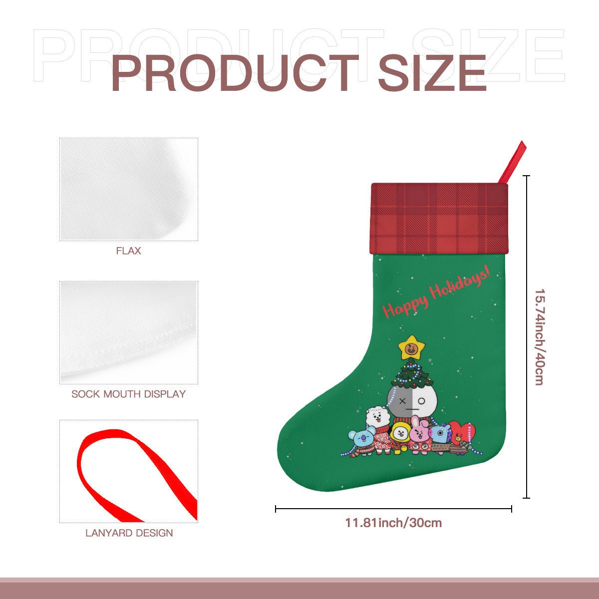 BTS BT21 Happy Holidays Classic Holiday 16 - Inch Linen Christmas Stocking – Decor, Soft & Durable - Beyond The Shoppe