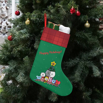 BTS BT21 Happy Holidays Classic Holiday 16 - Inch Linen Christmas Stocking – Decor, Soft & Durable - Beyond The Shoppe