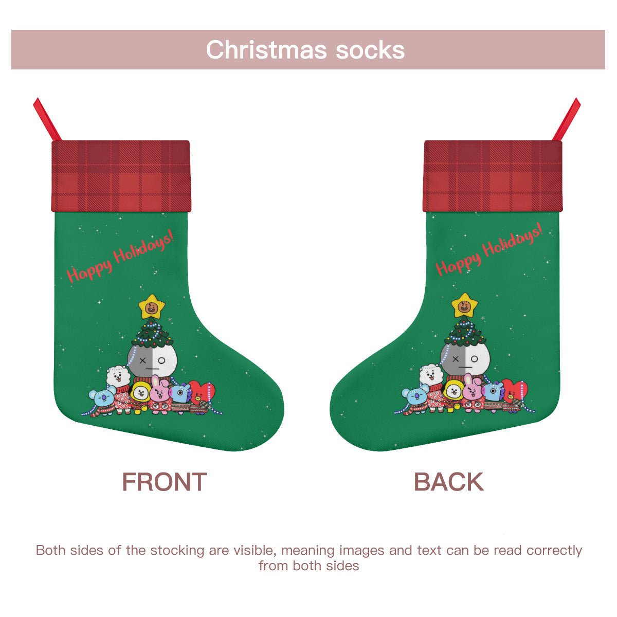 BTS BT21 Happy Holidays Classic Holiday 16 - Inch Linen Christmas Stocking – Decor, Soft & Durable - Beyond The Shoppe
