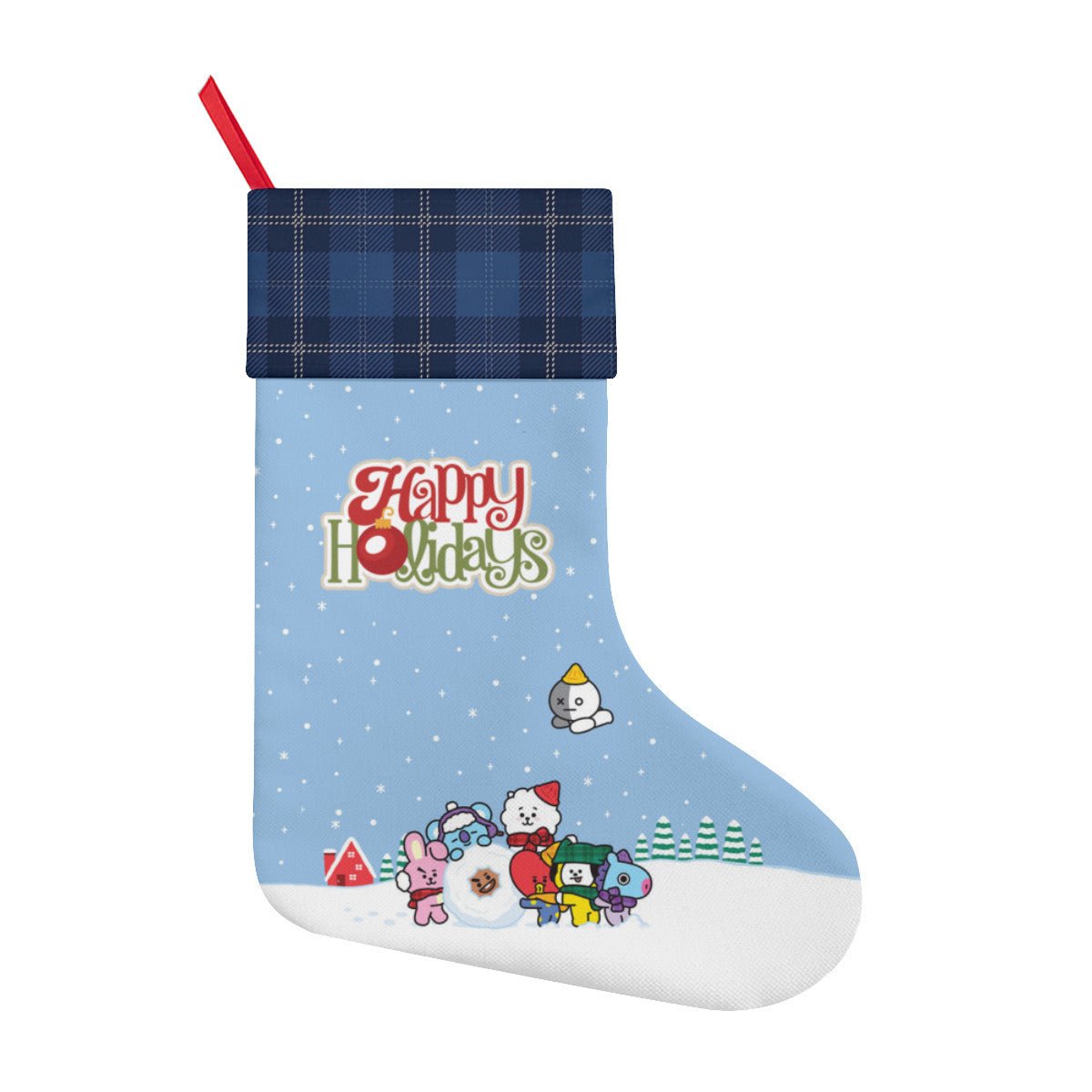 BTS BT21 Happy Holidays Fun in the Snow! Classic Holiday 16 - Inch Linen Christmas Stocking – Decor, Soft & Durable - Beyond The Shoppe