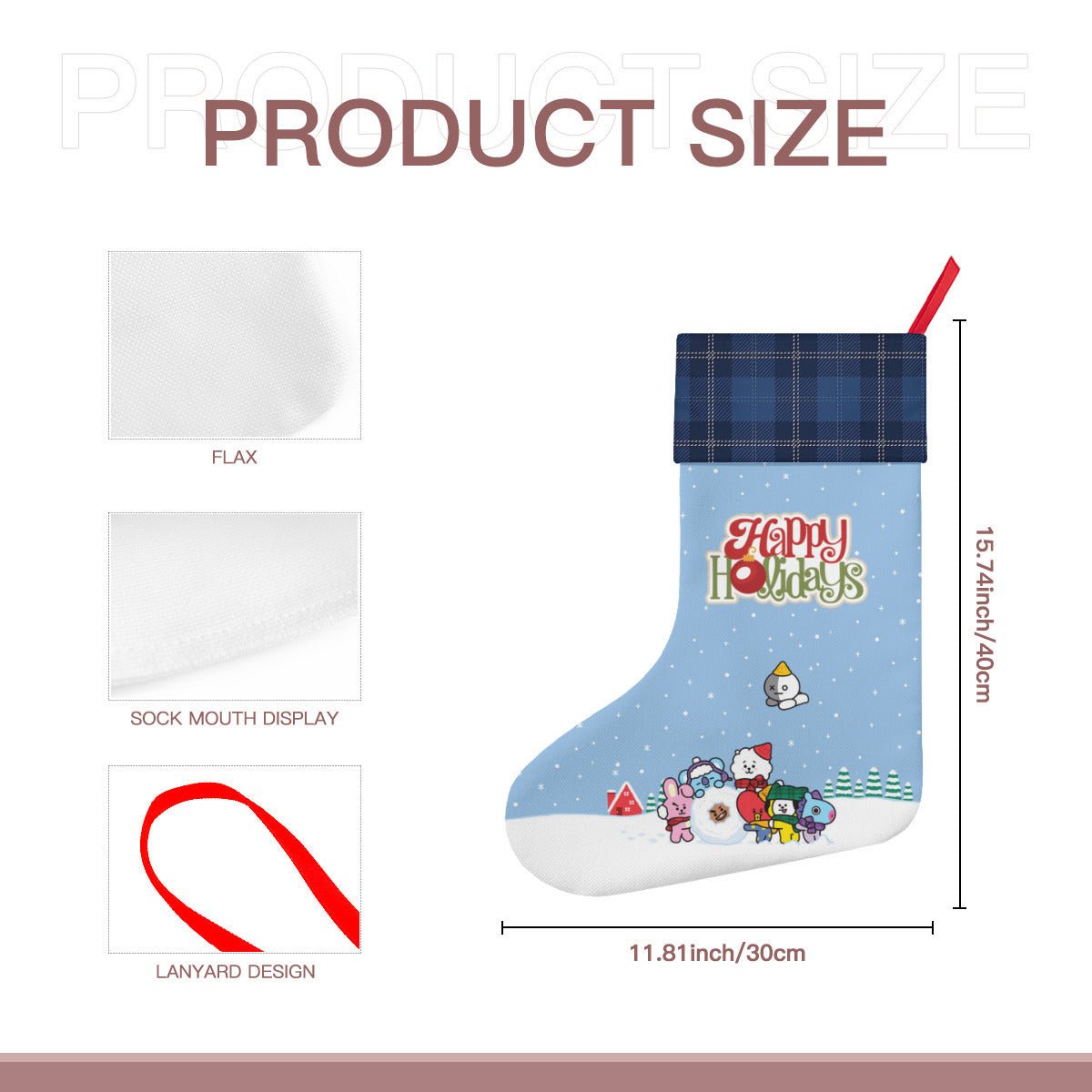 BTS BT21 Happy Holidays Fun in the Snow! Classic Holiday 16 - Inch Linen Christmas Stocking – Decor, Soft & Durable - Beyond The Shoppe