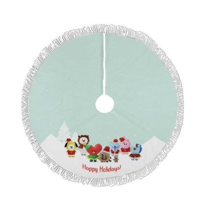 BTS BT21 "Happy Holidays" Holiday Tree Skirt – Plush Christmas Tree Skirt - Soft, Cozy & Festive Decor - Beyond The Shoppe