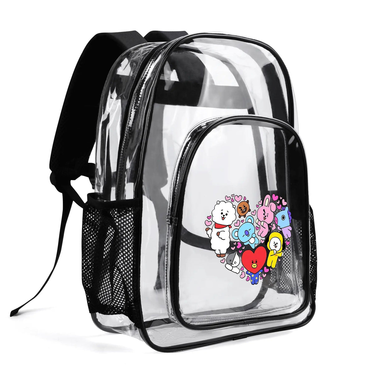 BTS BT21 in a Heart Clear Backpack 17 Inch PVC Transparent Bookbag - Beyond The Shoppe