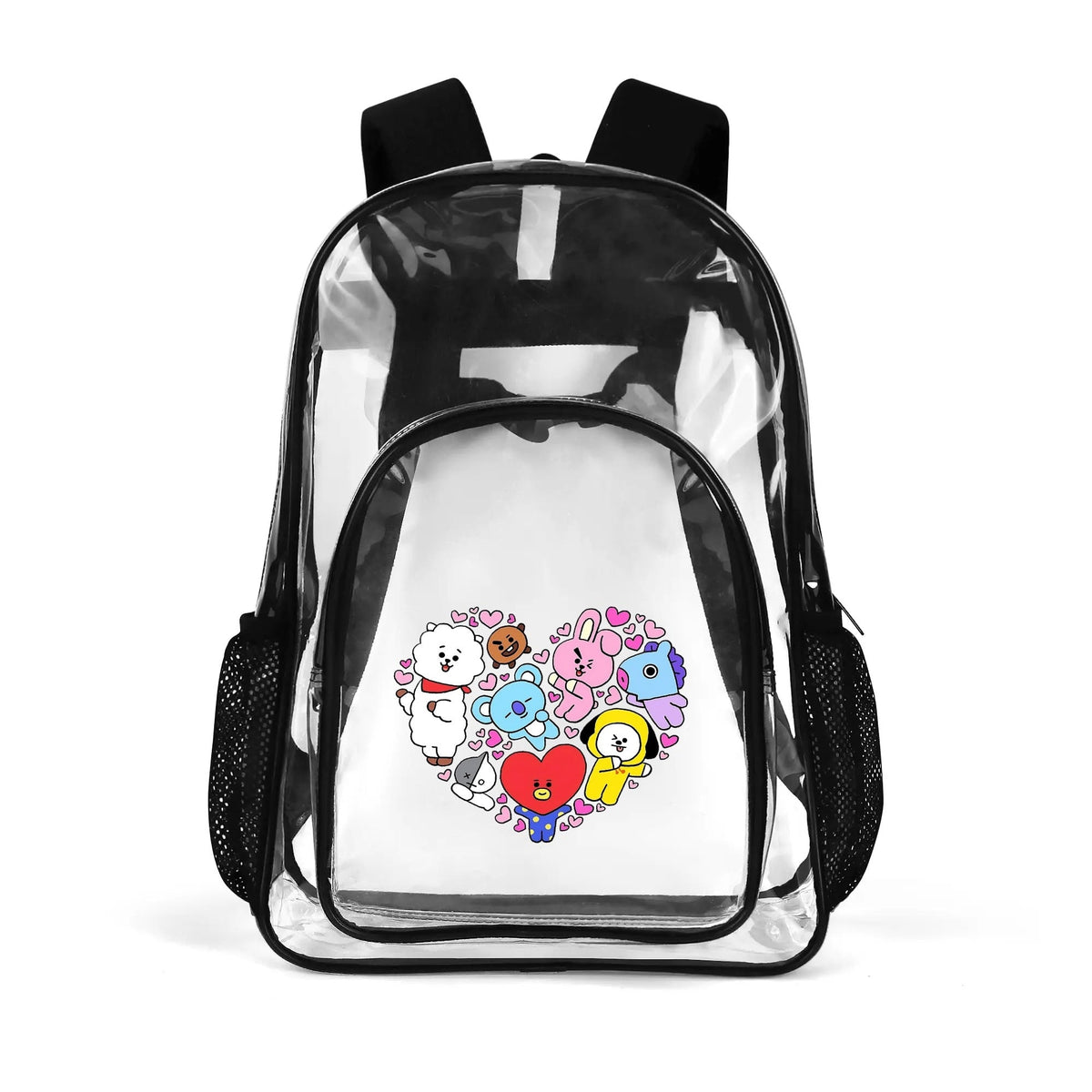 BTS BT21 in a Heart Clear Backpack 17 Inch PVC Transparent Bookbag - Beyond The Shoppe