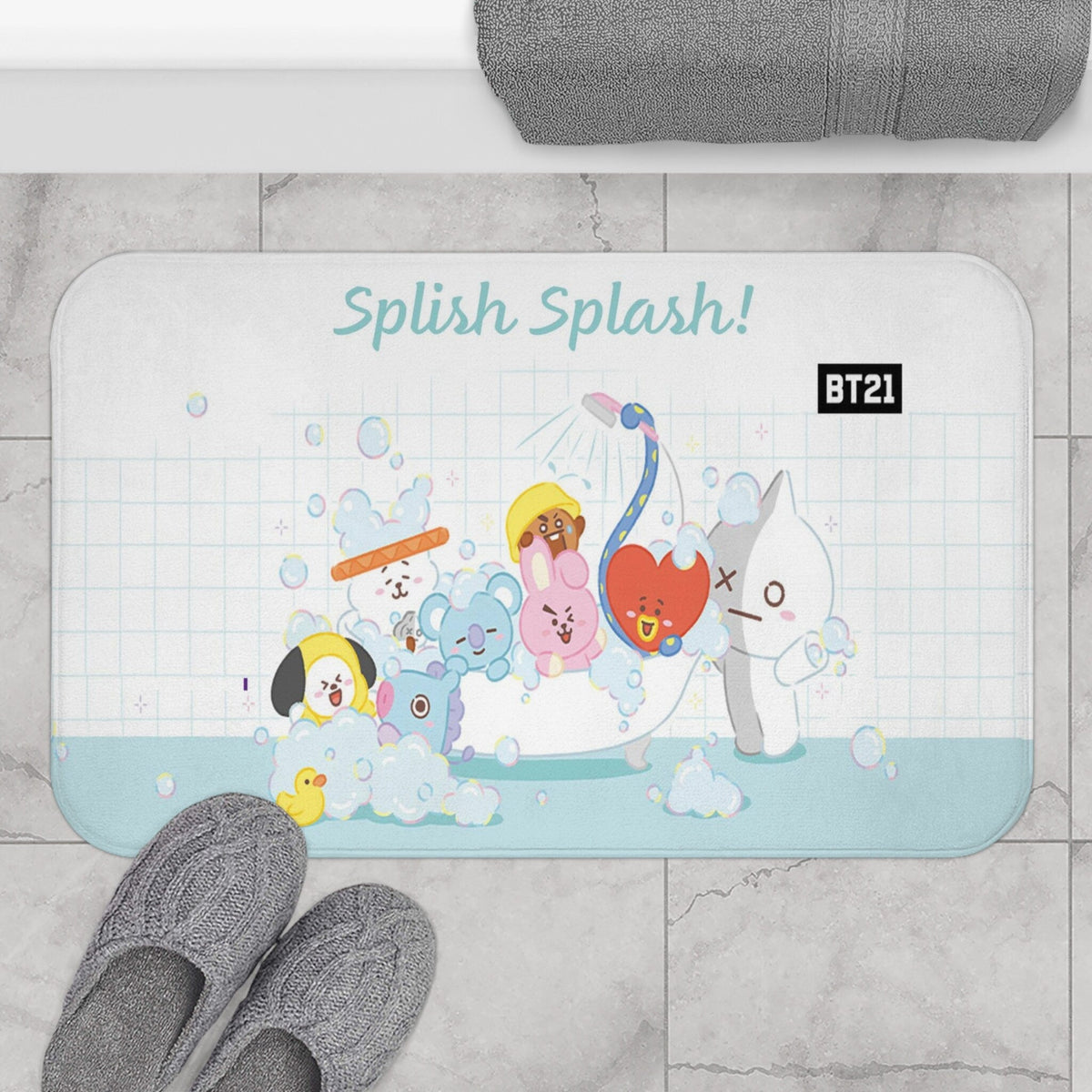BTS Bt21 Inspired Splish Splash Bath Mat - Perfect BTS bathroom accessory! BTS bath rug - great gift for your Army friend! - Beyond The Shoppe
