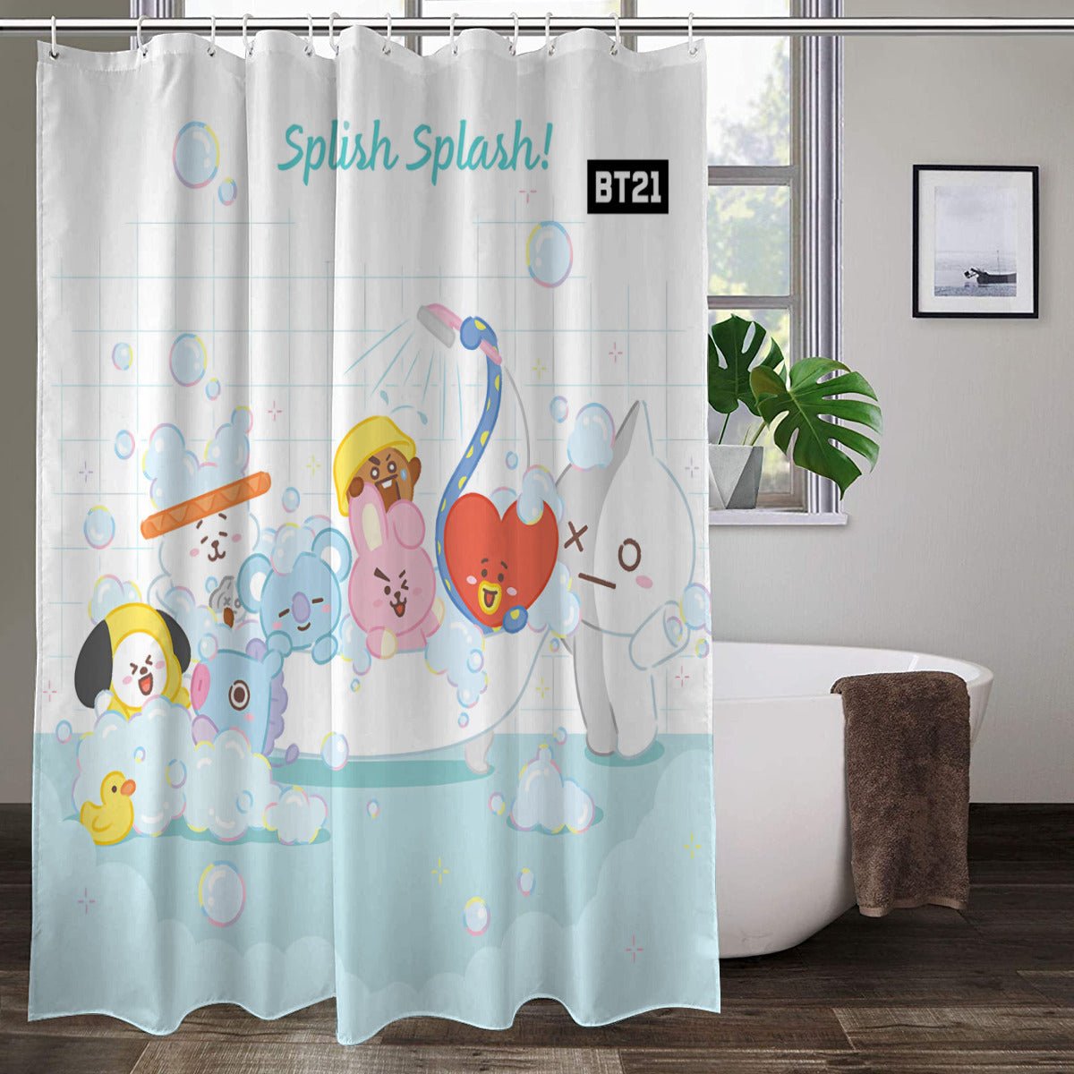 BTS BT21 Inspired Splish Splash! Shower Curtain - Ultimate bathroom accessory! Great home warming gift for your favorite Army! - Beyond The Shoppe